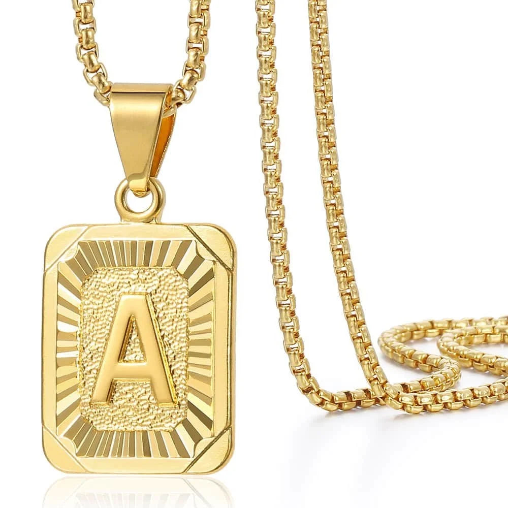 Womens Mens Gold Filled A-Z Initial Necklace Letter Pendant Box Chain Unisex 22Inch