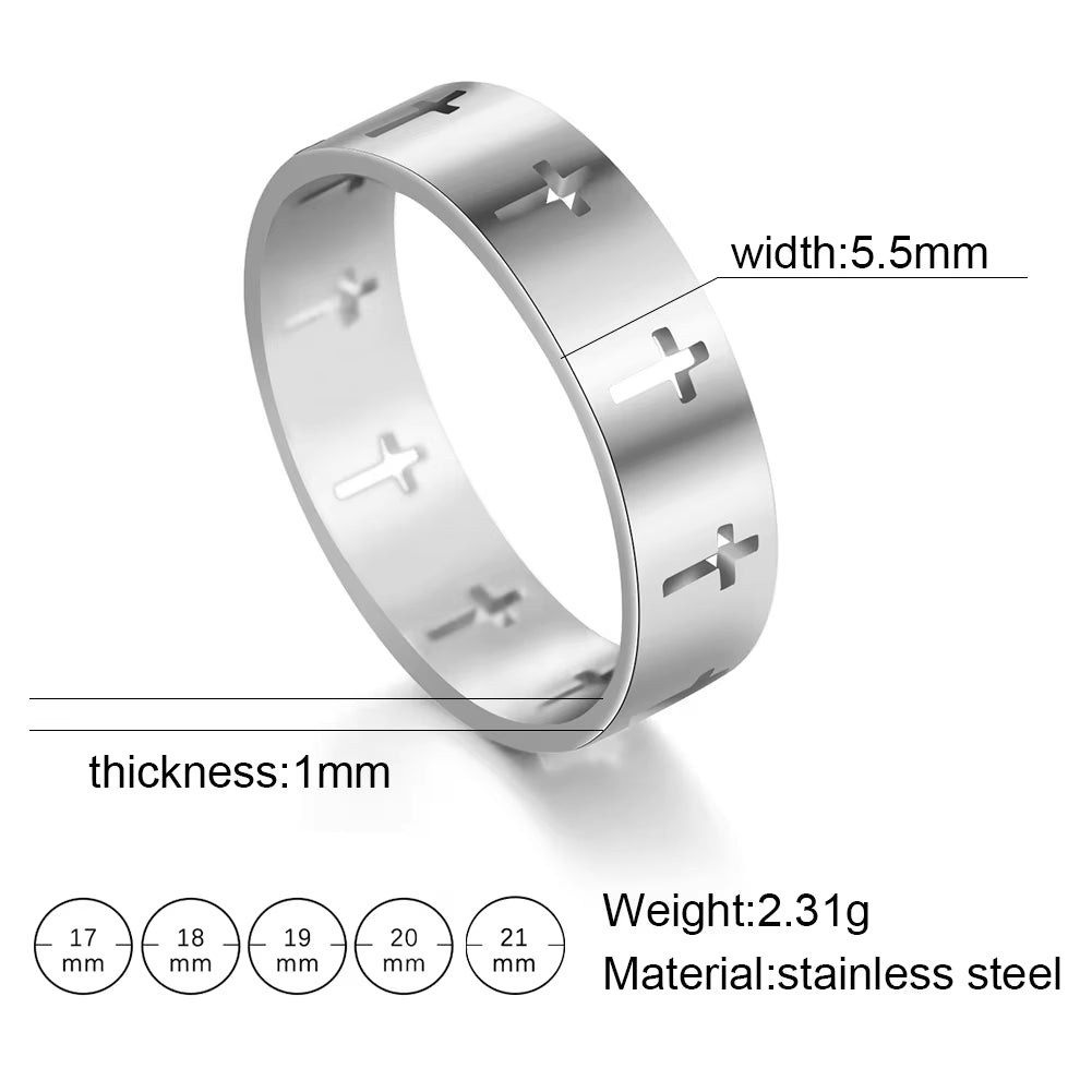 Jeshayuan Personality Hollow Christian Cross Ring for Men and Women Birthday Gift Jewelry Stainless Steel Ring