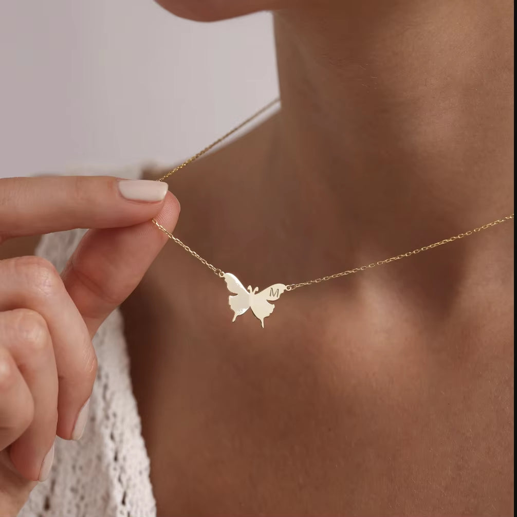 Stainless Steel Butterfly Initial Letter Necklaces for Women Minimalist Gold Color Butterfly Name Necklace Wedding Jewelry BFF