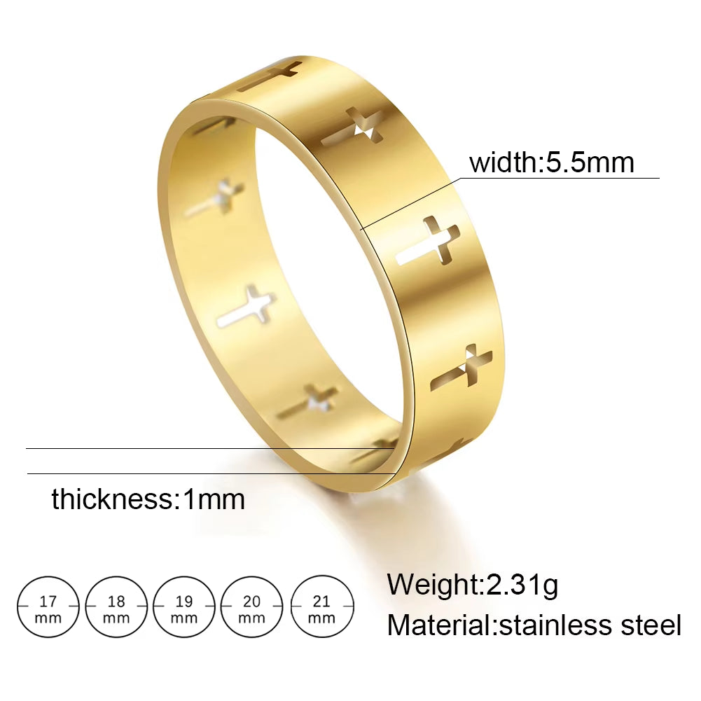 Jeshayuan Personality Hollow Christian Cross Ring for Men and Women Birthday Gift Jewelry Stainless Steel Ring