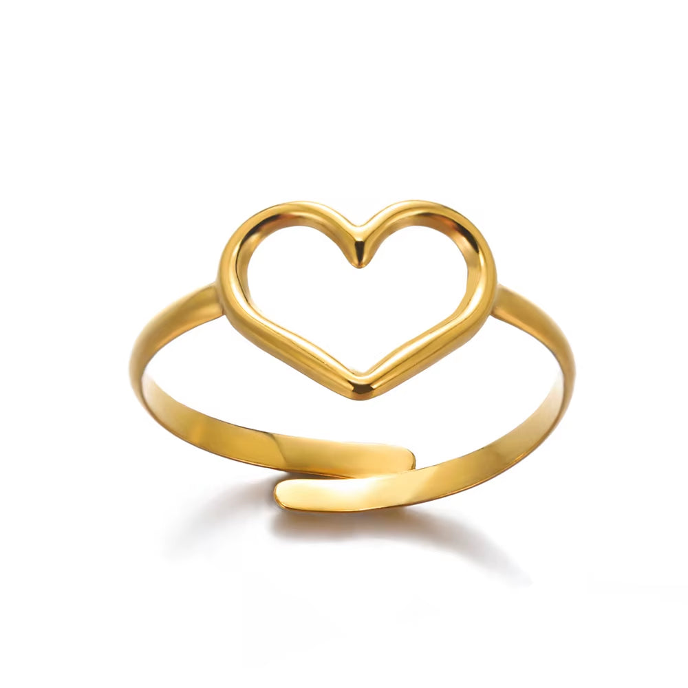 Stainless Steel Rings for Women Gold Color Couple Heart Ring 2023 Trend New in Wedding Aesthetic Luxury Jewelry Anillos Mujer