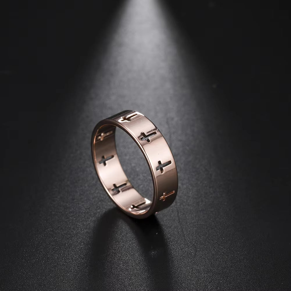 Jeshayuan Personality Hollow Christian Cross Ring for Men and Women Birthday Gift Jewelry Stainless Steel Ring