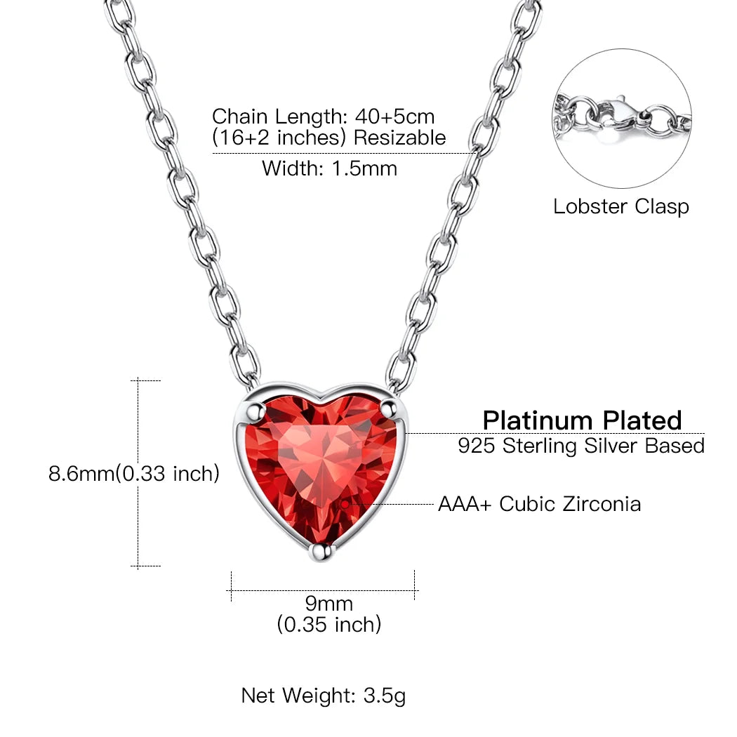 Women 925 Sterling Silver Birthstone Love Heart Necklace, Birthday Valentines Gift