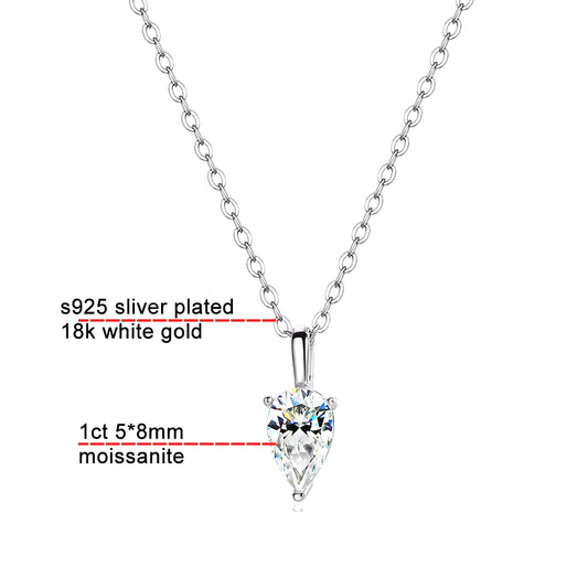 5*8Mm 1Ct Pear Moissanite Necklace for Women 3 Prong Setting Wedding Jewelry with GRA S925 Sliver Plated 18K Necklace