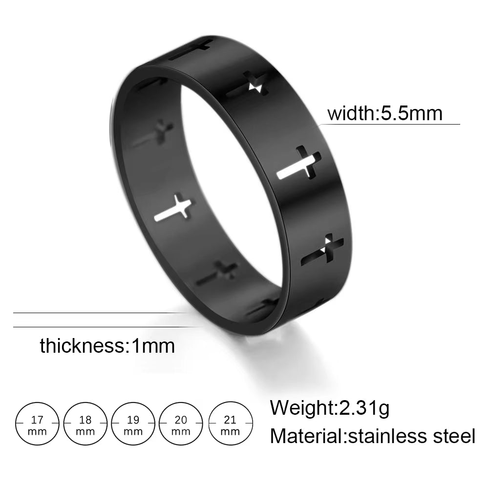 Jeshayuan Personality Hollow Christian Cross Ring for Men and Women Birthday Gift Jewelry Stainless Steel Ring