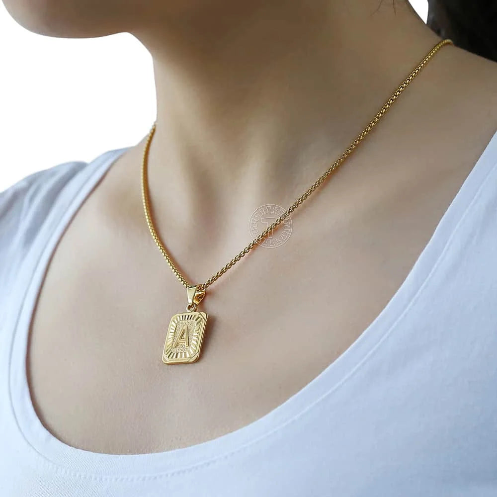 Womens Mens Gold Filled A-Z Initial Necklace Letter Pendant Box Chain Unisex 22Inch